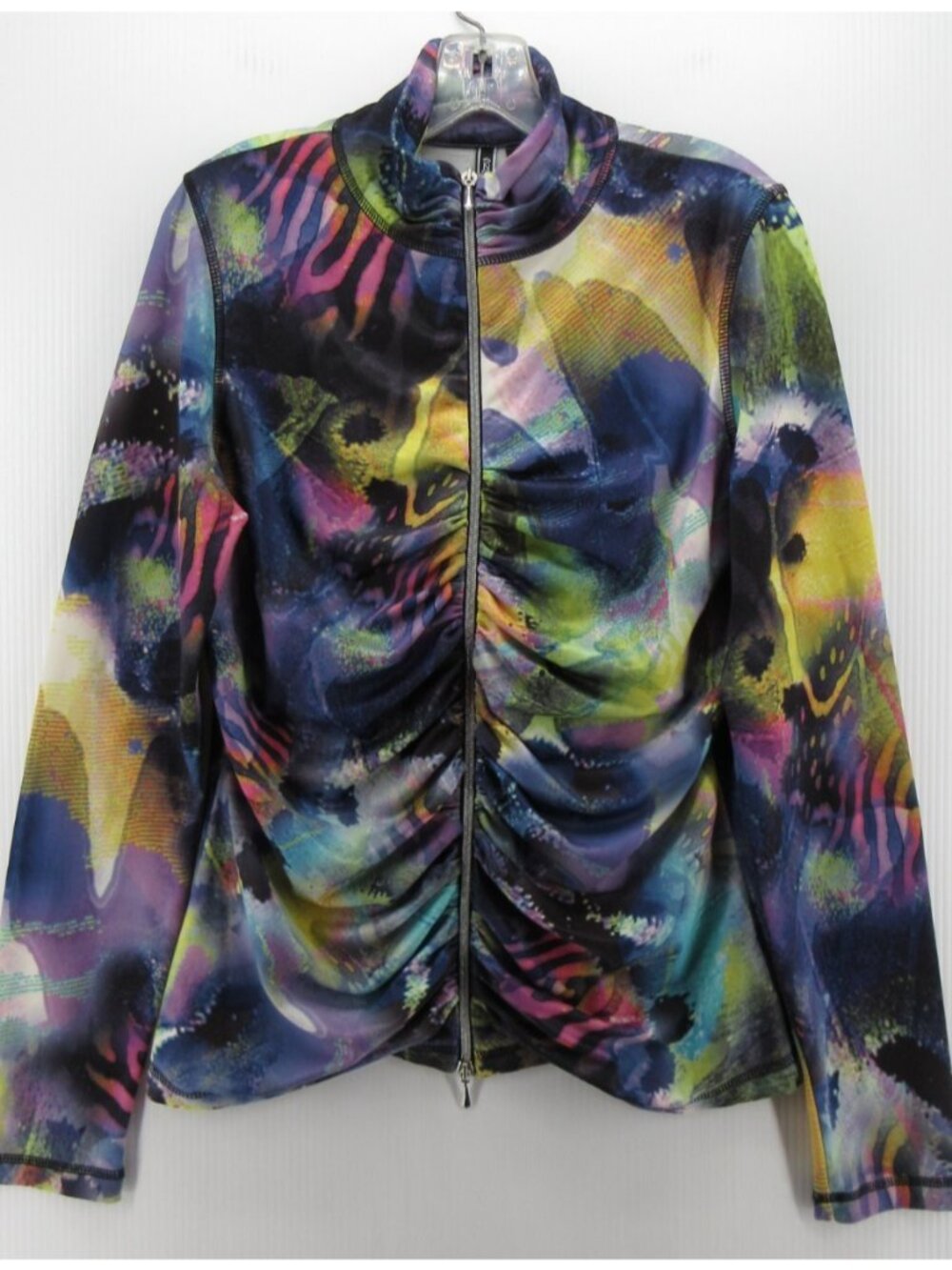 Sno Skins Jacket Large Ruched Full Zip Abstract Fish AOP USA Made